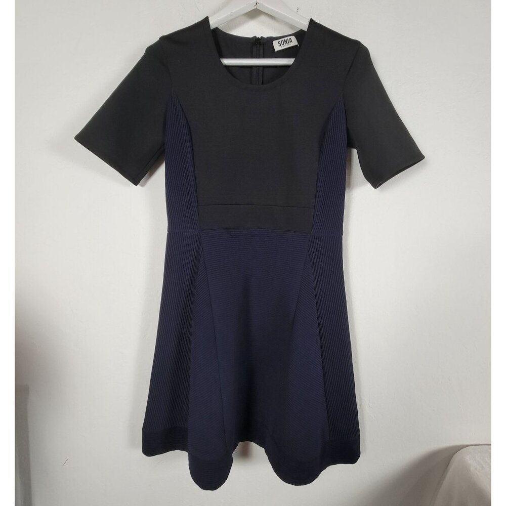 Sonia By Sonia Rykiel Black Navy Fit & Flare Short Sleeve Dress Size 40 Stretch